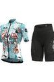 ALÉ Cyklistický krátky dres a krátke nohavice - SKULL LADY - čierna/svetlo modrá
