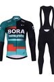 BONAVELO Cyklistický zimný dres a nohavice - BORA 2023 WINTER - červená/čierna/zelená/biela
