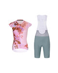 RIVANELLE Cyklistický krátky dres a krátke nohavice - MISS FLOWERY - zelená/ružová