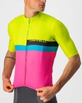 CASTELLI Cyklistický dres s krátkym rukávom - A BLOCCO  - čierna/ružová/modrá/žltá