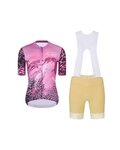 RIVANELLE Cyklistický krátky dres a krátke nohavice - ROSESCAPE - béžová/fialová
