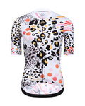 MONTON Cyklistický krátky dres a krátke nohavice - LEOPARD LADY - biela/ružová/čierna