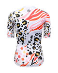 MONTON Cyklistický krátky dres a krátke nohavice - LEOPARD LADY - biela/ružová/čierna