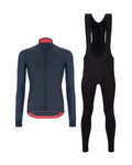 SANTINI Cyklistický zimný dres a nohavice - COLORE PURO+OMNIA - modrá/čierna