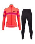 SANTINI Cyklistický zimný dres a nohavice - CORAL BENGAL+OMNIA W - čierna/ružová