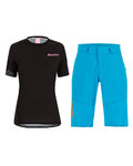 SANTINI Cyklistický MTB dres a nohavice - SASSO MTB LADY - čierna/tyrkysová