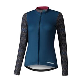 SHIMANO Cyklistický dres s dlhým rukávom zimný - KAEDE PRINTED LONG - modrá