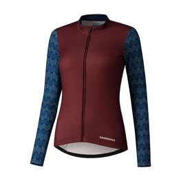 SHIMANO Cyklistický dres s dlhým rukávom zimný - KAEDE PRINTED LONG - bordová/modrá