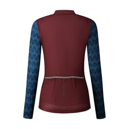 SHIMANO Cyklistický dres s dlhým rukávom zimný - KAEDE PRINTED LONG - bordová/modrá