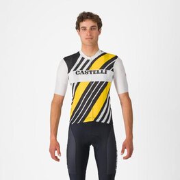 CASTELLI Cyklistický dres s krátkym rukávom - HERITAGE - čierna/biela/žltá