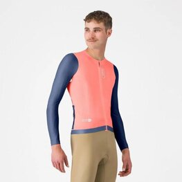CASTELLI Cyklistický dres s dlhým rukávom letný - CORRETTO LS - ružová/modrá