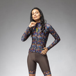 ALÉ Cyklistický dres s dlhým rukávom zimný - PRAGMA FLOWERY LADY - modrá/viacfarebná