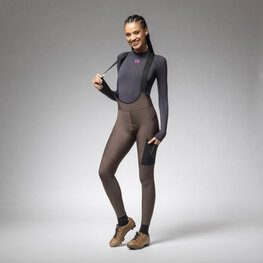 ALÉ Cyklistické nohavice dlhé s trakmi - STONES CARGO 2.0 - hnedá