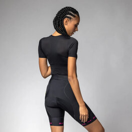 ALÉ Cyklistické nohavice krátke bez trakov - STRADA 2.0 PR-E - čierna/ružová