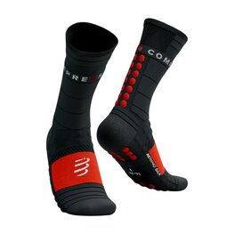 COMPRESSPORT Cyklistické ponožky klasické - PRO RACING WINTER RUN - čierna/červená