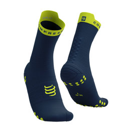 COMPRESSPORT Cyklistické ponožky klasické - PRO RACING V4.0 RUN HIGH - modrá/žltá