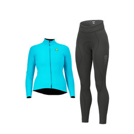 ALÉ Cyklistický zimný dres a nohavice - WARM RACE+ESSENTIAL - tyrkysová/čierna