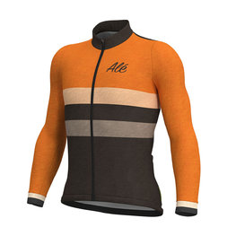 ALÉ Cyklistický dres s dlhým rukávom letný - VINTAGE SMR MERINO - oranžová/čierna