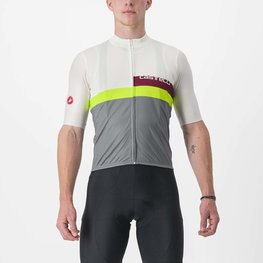 CASTELLI Cyklistický dres s krátkym rukávom - A BLOCCO - bordová/šedá/žltá/ivory