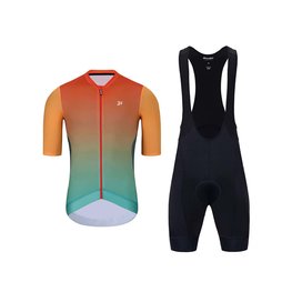 HOLOKOLO Cyklistický krátky dres a krátke nohavice - INFINITY - oranžová/červená/zelená/čierna