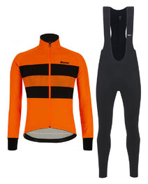 SANTINI Cyklistická zimná bunda a nohavice - COLORE BENGAL WINTER - čierna/oranžová