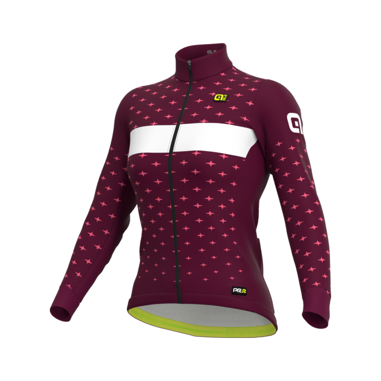 ALÉ Cyklistický dres s dlhým rukávom zimný - PR-R STARS - bordová/ružová S