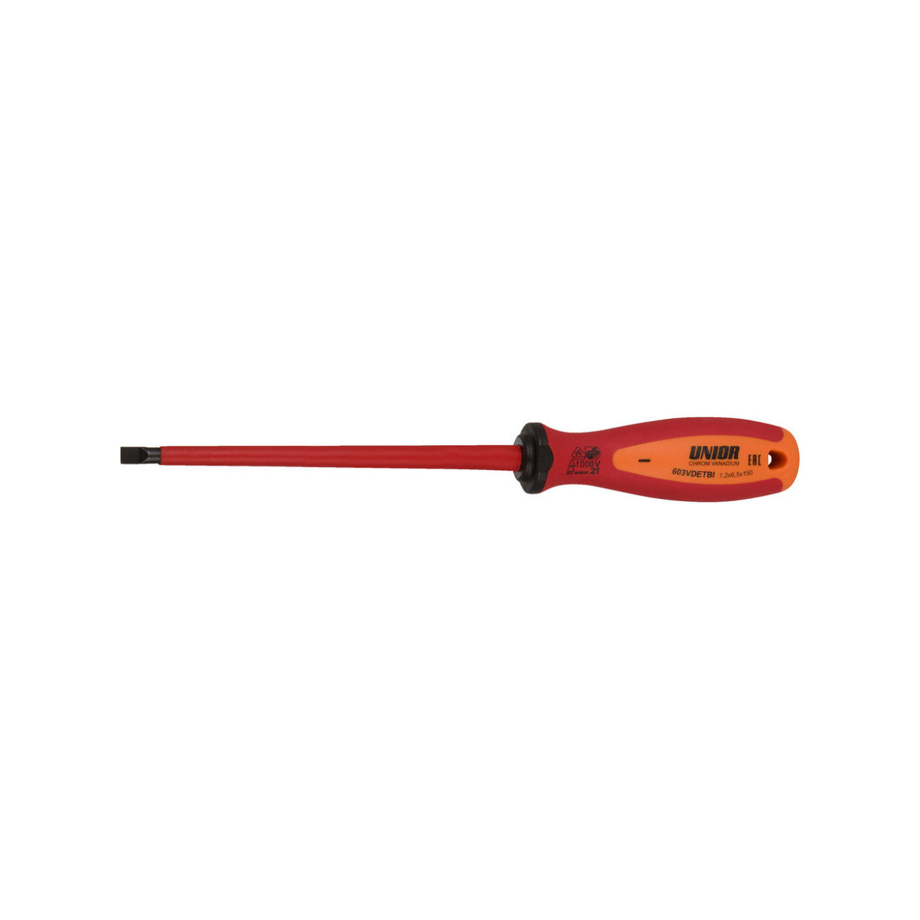UNIOR skrutkovač - SCREWDRIVER VDE TBI 1.2 x 6.5 x 150 - červená