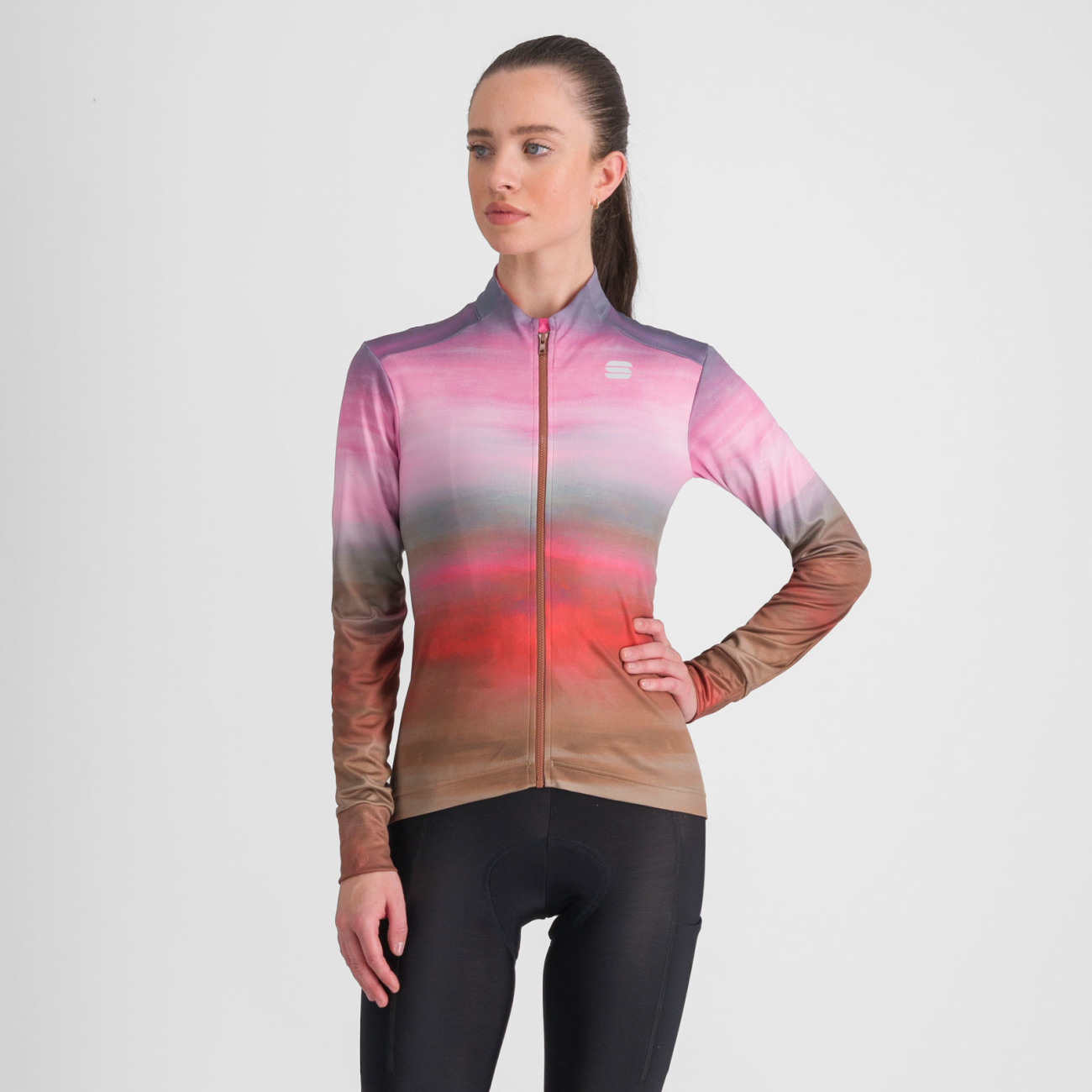 SPORTFUL Cyklistický dres s dlhým rukávom zimný - FLOW SUPERGIARA THERMAL - ružová/hnedá
