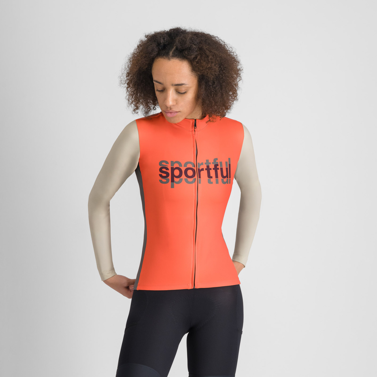 SPORTFUL Cyklistický dres s dlhým rukávom zimný - SUPERGIARA LOGO THERMAL W - oranžová/šedá