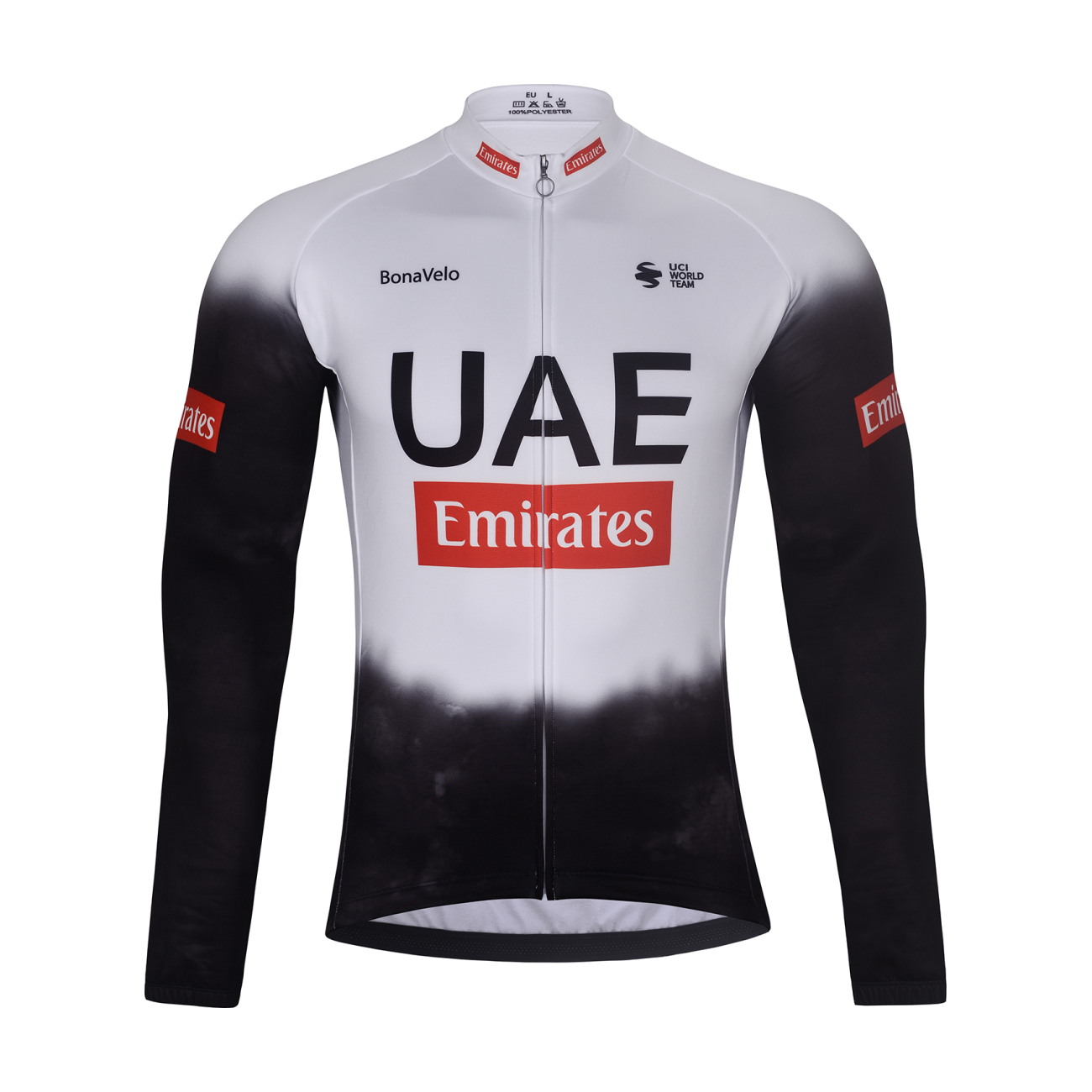 BONAVELO Cyklistický dres s dlhým rukávom zimný - UAE 2025 WINTER - biela/čierna