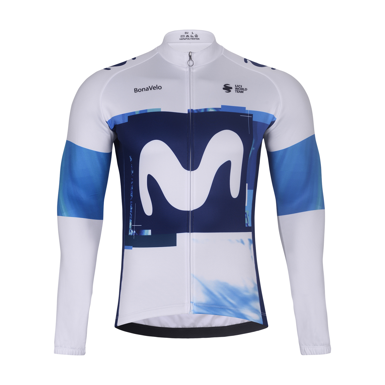 BONAVELO Cyklistický dres s dlhým rukávom zimný - MOVISTAR 2025 WINTER - biela/modrá