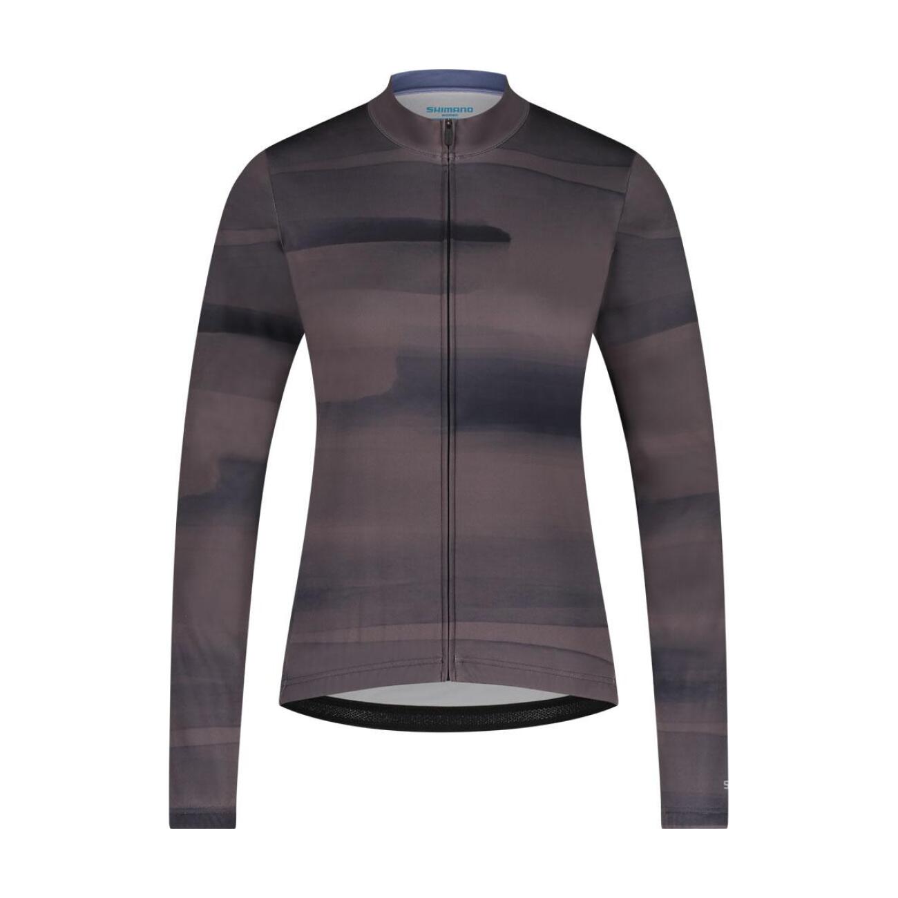 SHIMANO Cyklistický dres s dlhým rukávom zimný - KAEDE PRINTED LONG - fialová/šedá