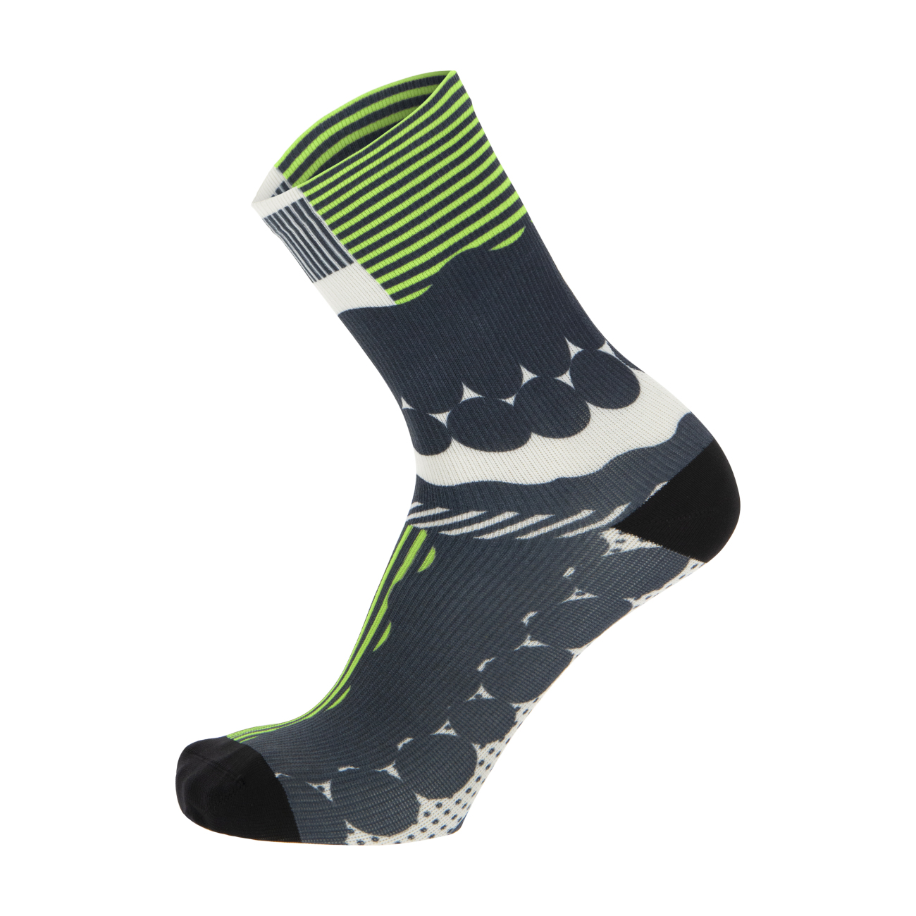 
                SANTINI Cyklistické ponožky klasické - OPTIC - biela/svetlo zelená/šedá XS
            