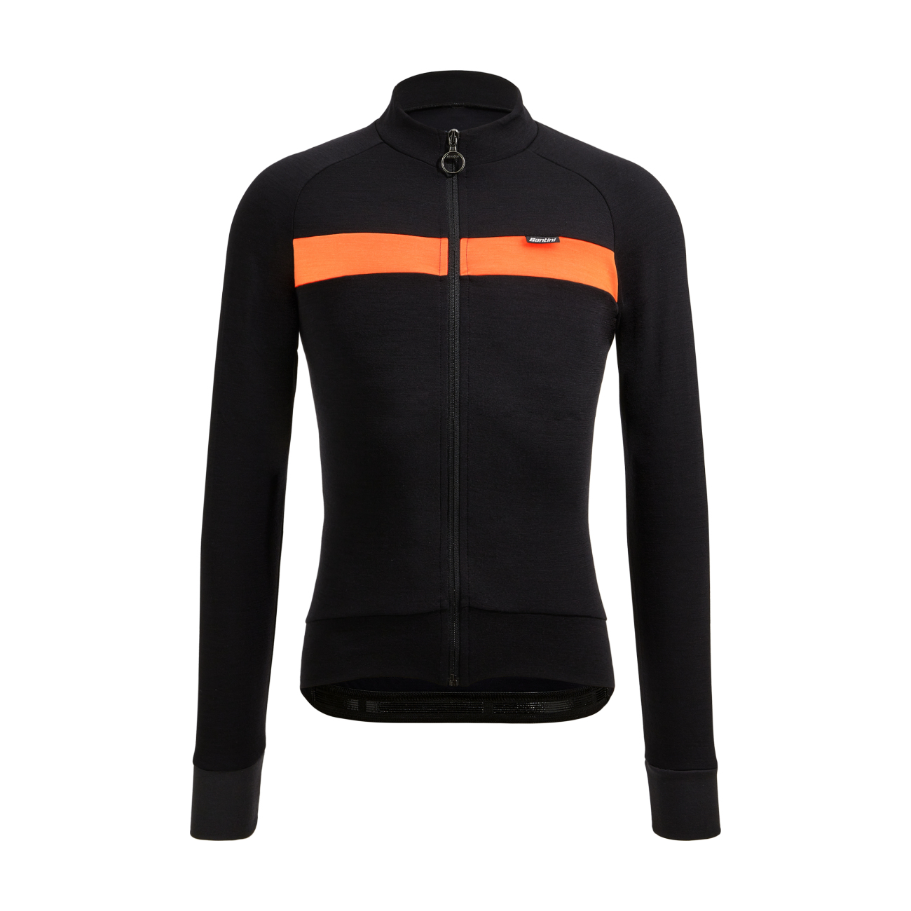 SANTINI Cyklistický dres s dlhým rukávom zimný - ADAPT WOOL  - oranžová/čierna