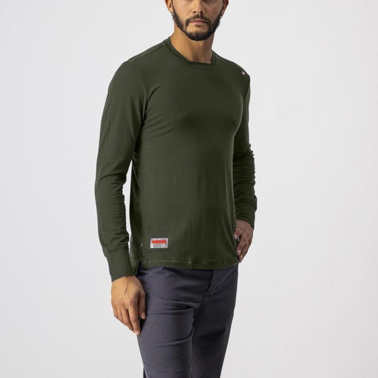 CASTELLI Cyklistické tričko s dlhým rukávom - MERINO LS TEE - zelená M