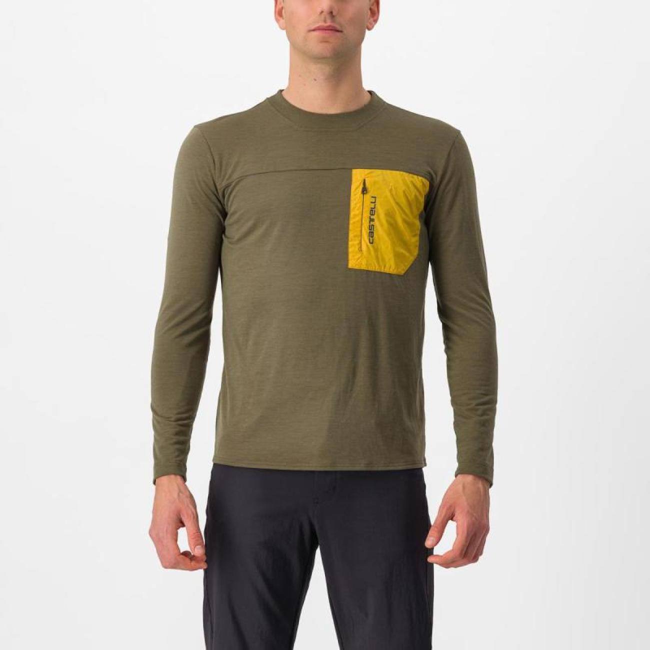 CASTELLI Cyklistický dres s dlhým rukávom zimný - UNLIMITED MERINO - hnedá/žltá
