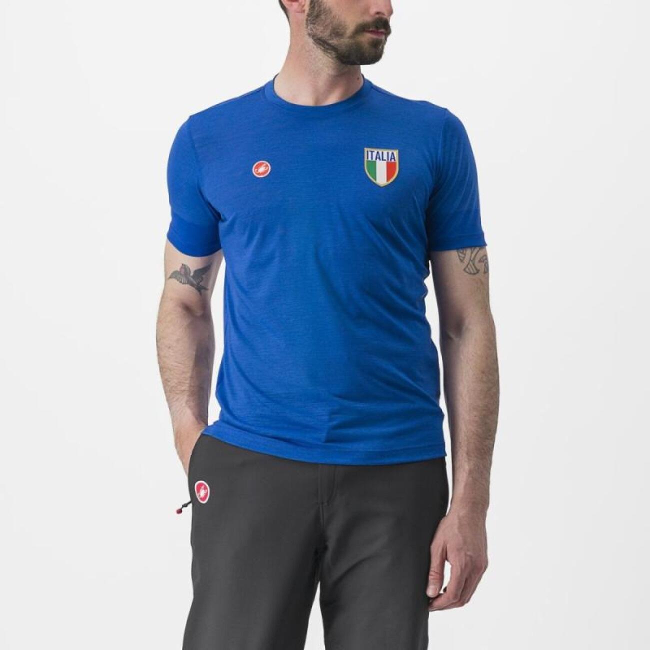CASTELLI Cyklistické tričko s krátkym rukávom - ITALIA MERINO - modrá