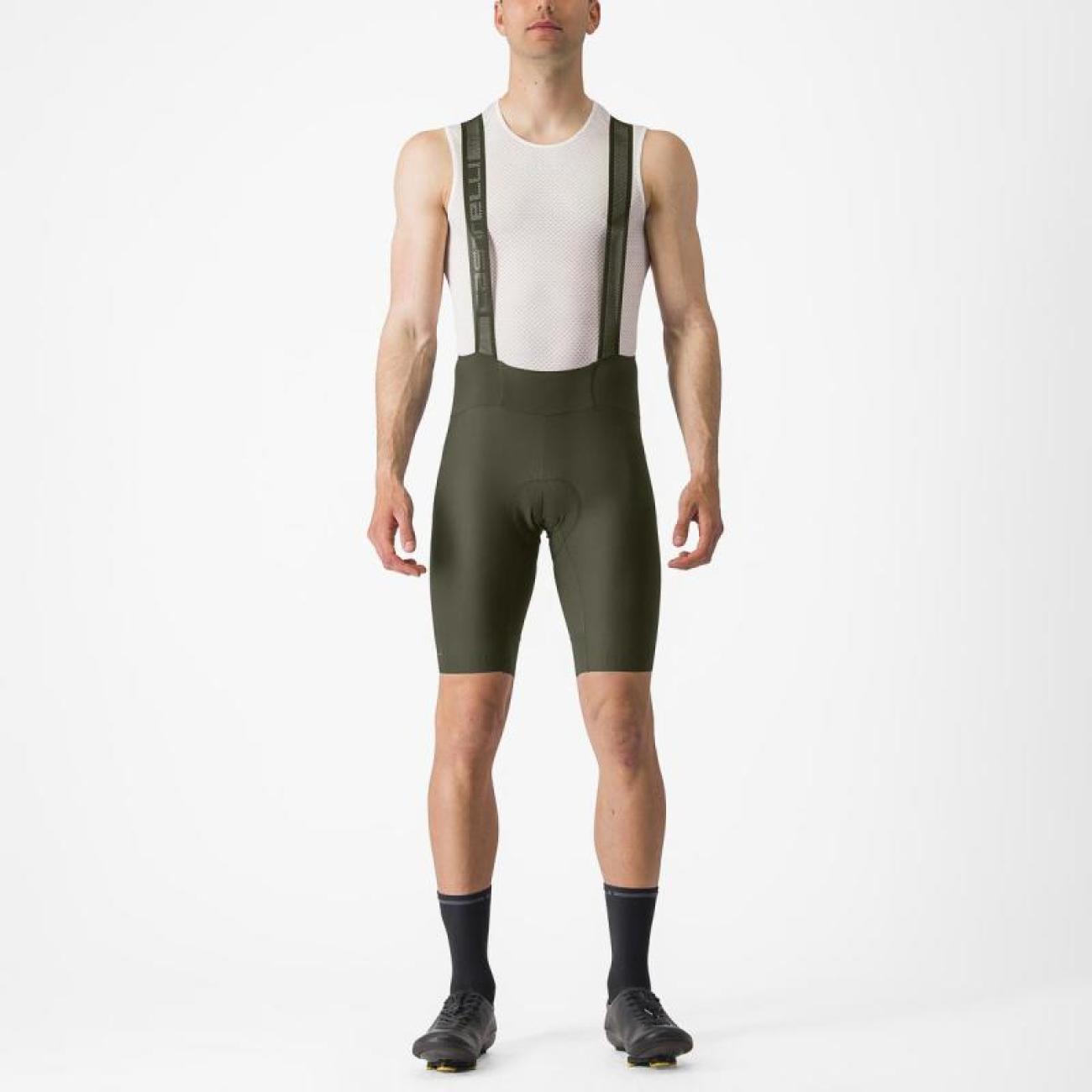 CASTELLI Cyklistické nohavice krátke s trakmi - ESPRESSO - zelená