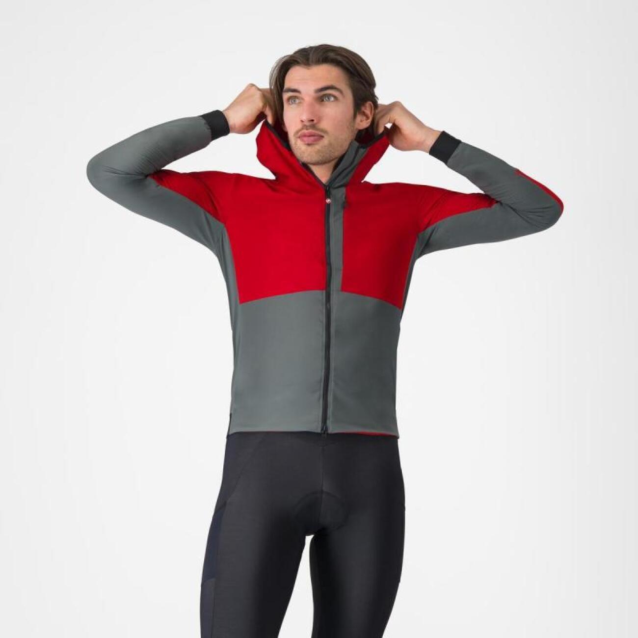 CASTELLI Cyklistická vetruodolná bunda - FLY UNLTD - červená/šedá 3XL