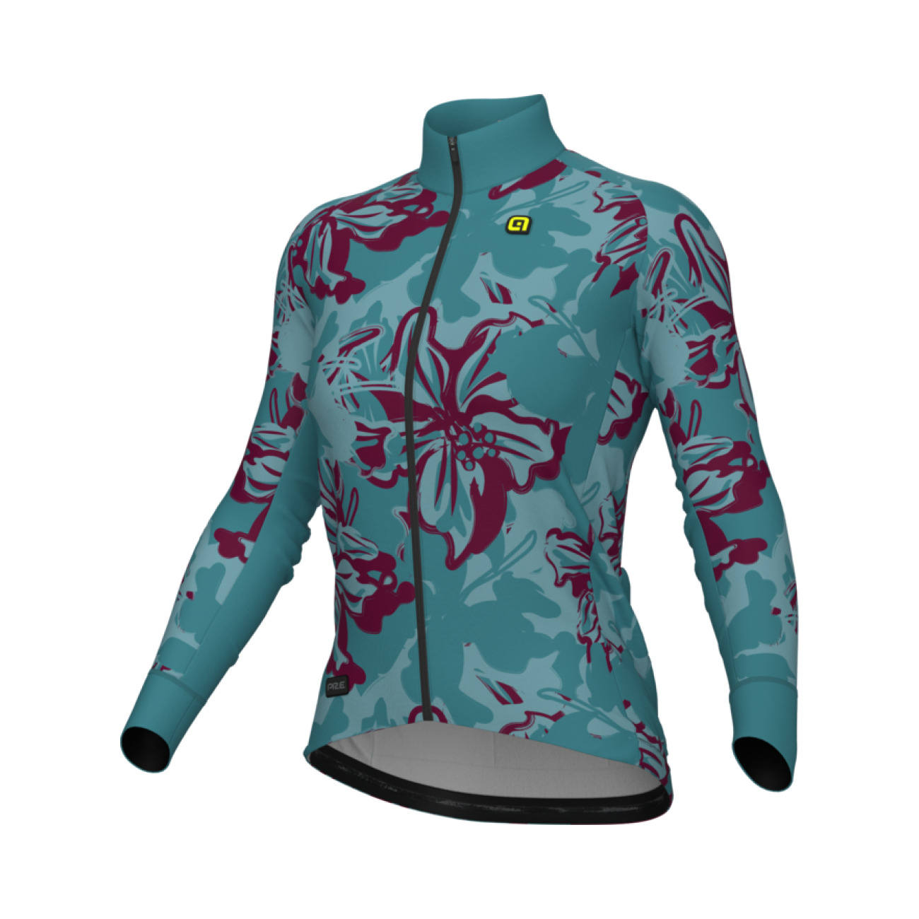 ALÉ Cyklistický dres s dlhým rukávom zimný - PR-E FLOWER - tyrkysová