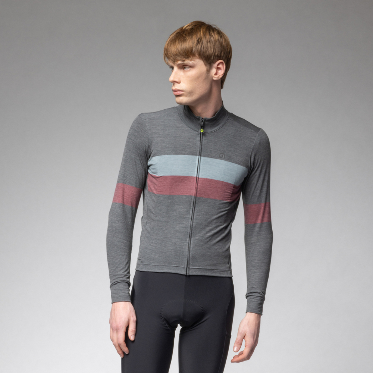 ALÉ Cyklistický dres s dlhým rukávom zimný - WOOL LINE - šedá