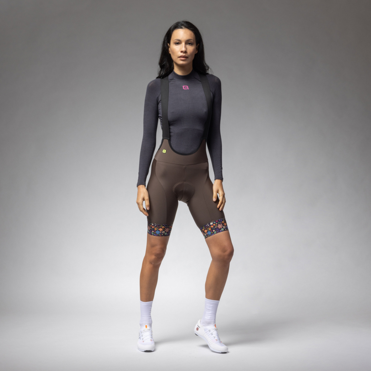 ALÉ Cyklistické nohavice krátke s trakmi - PR-E HIKE - hnedá 2XL