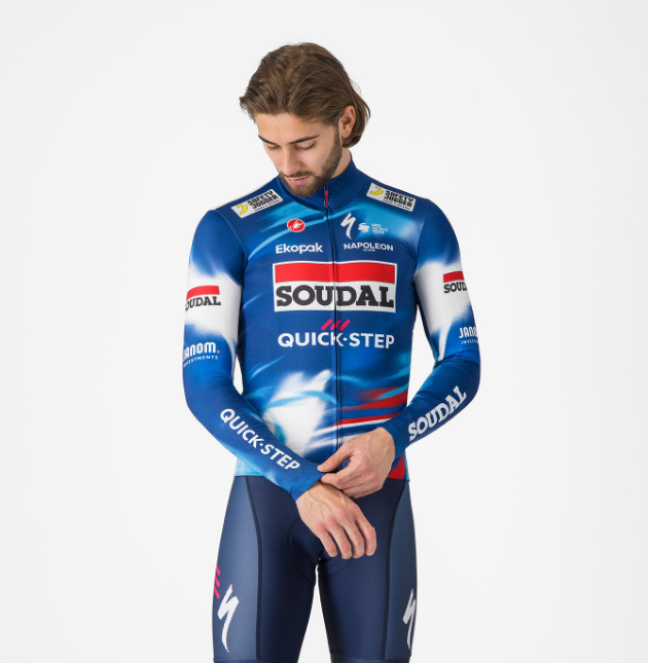 CASTELLI Cyklistický dres s dlhým rukávom zimný - PRO THERMAL QUICK STEP 2025 - modrá/červená