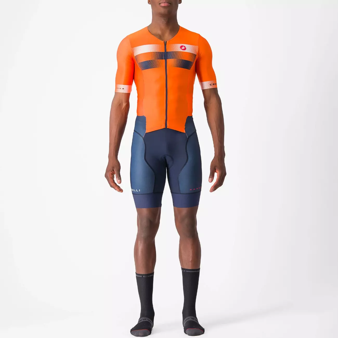 
                CASTELLI Cyklistická kombinéza - SANREMO 2 - oranžová/modrá/biela XL
            