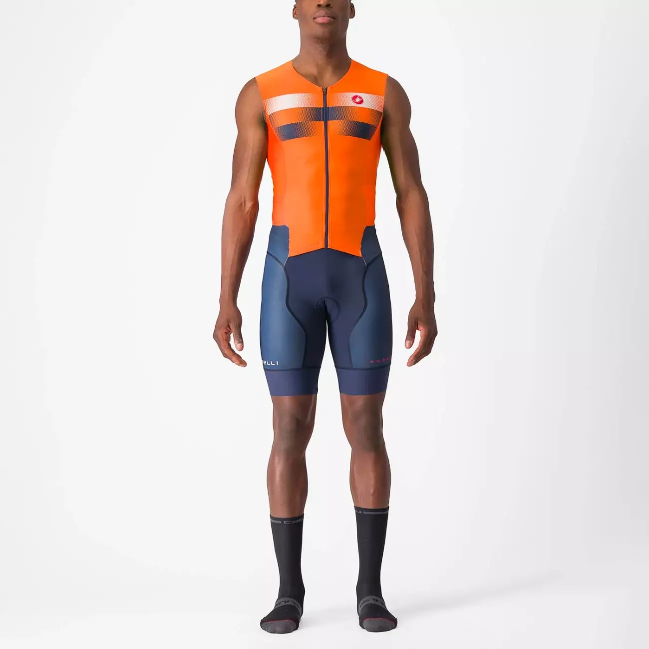 E-shop CASTELLI Cyklistická kombinéza - CST FREE SANREMO 2 - oranžová/modrá