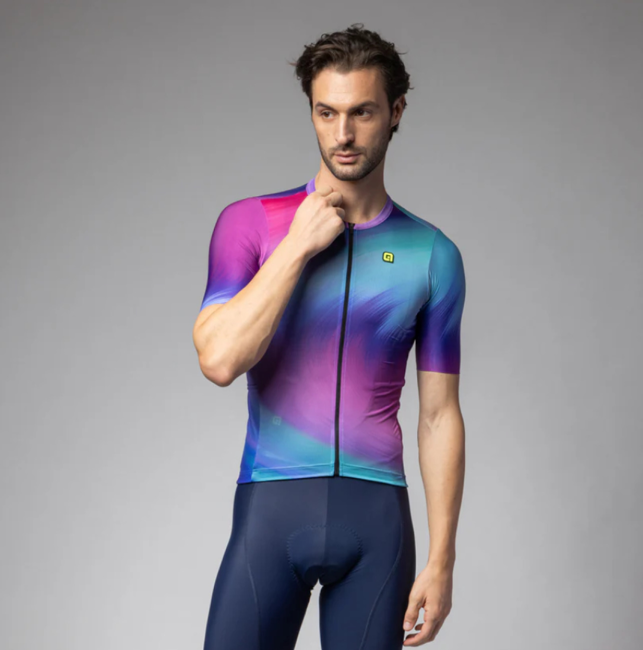 ALÉ Cyklistický dres s krátkym rukávom - PR-E AURORA - ružová/modrá/tyrkysová 2XL