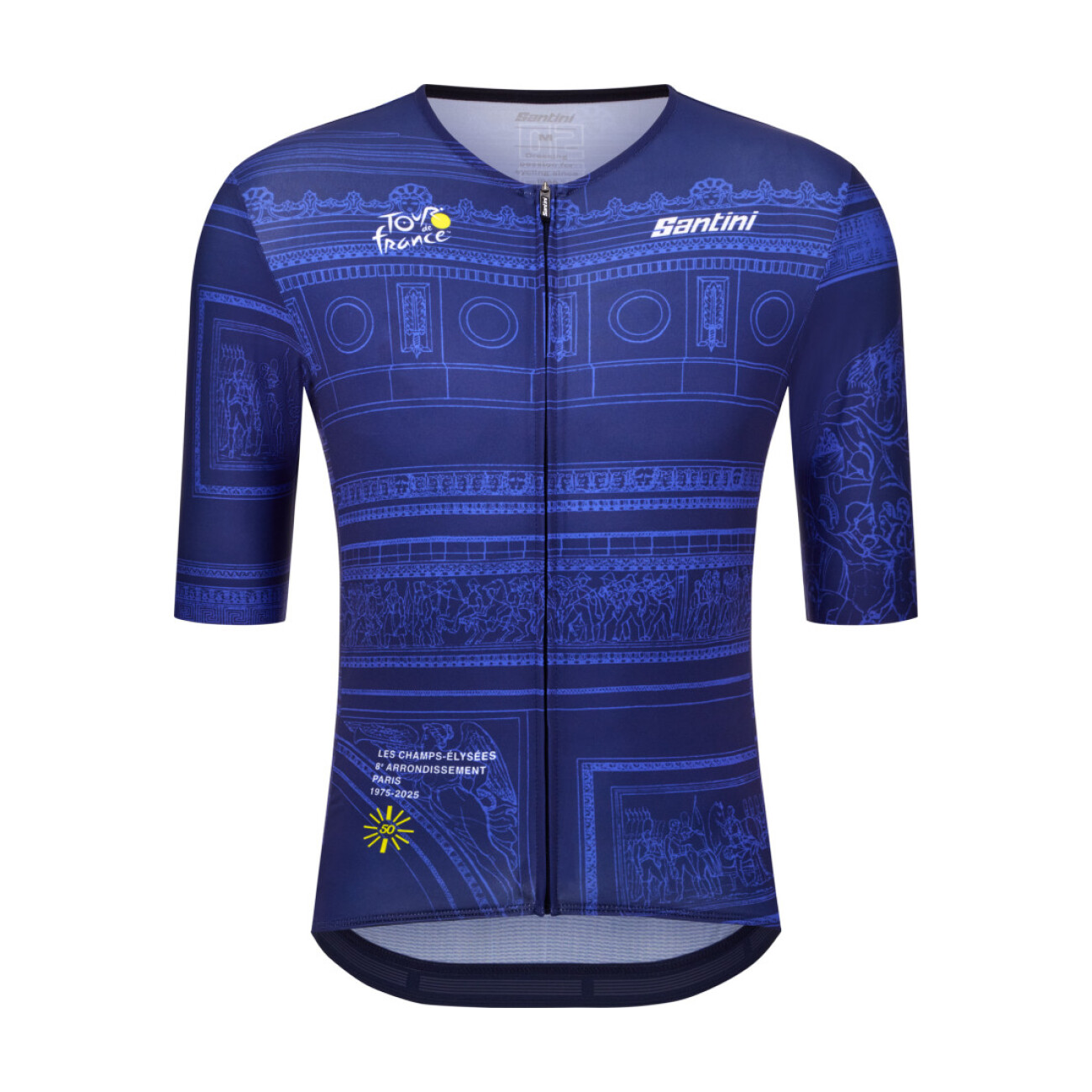 SANTINI Cyklistický dres s krátkym rukávom - TDF ARRIVÉE ARC DE TRIOMPHE - modrá