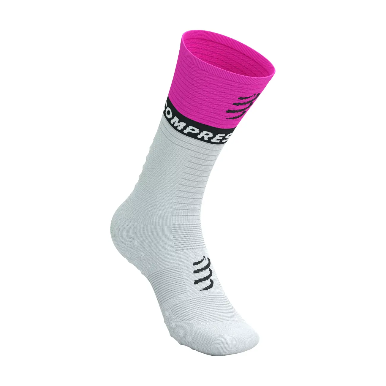 COMPRESSPORT Cyklistické ponožky klasické - MID COMPRESSION V2.0 - biela/žltá/ružová 45-48
