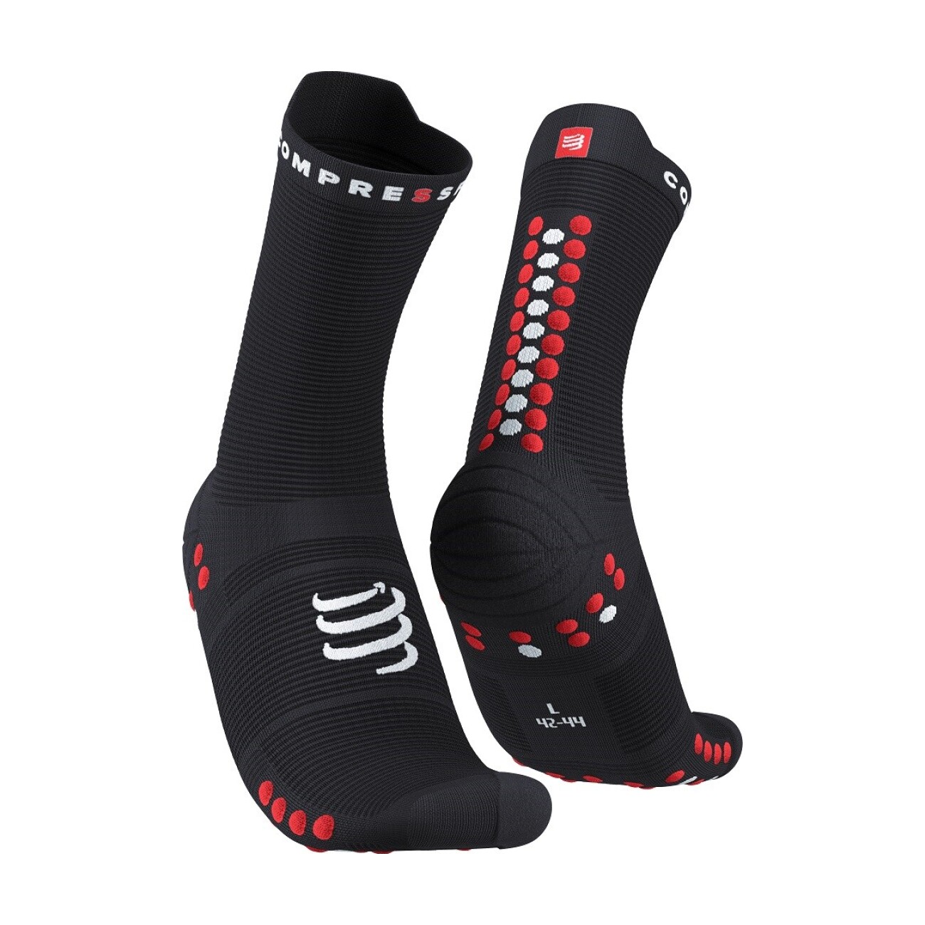 COMPRESSPORT Cyklistické ponožky klasické - PRO RACING V4.0 RUN HIGH - čierna/červená