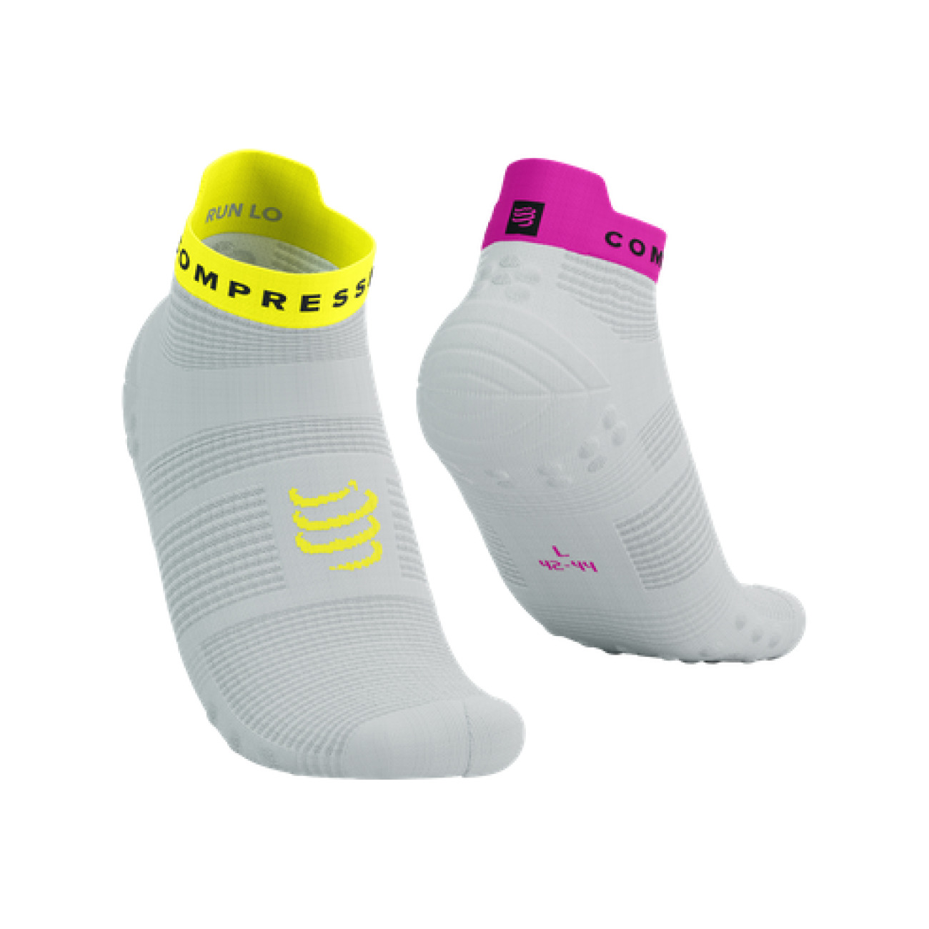 E-shop COMPRESSPORT Cyklistické ponožky členkové - PRO RACING V4.0 RUN LOW - biela/ružová/žltá